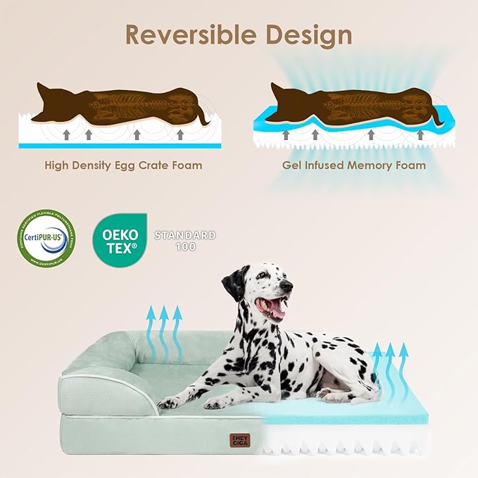 EHEYCIGA Orthopedic Dog Bed for Medium Dogs, Waterproof Memory Foam, Sage Green - Image 4