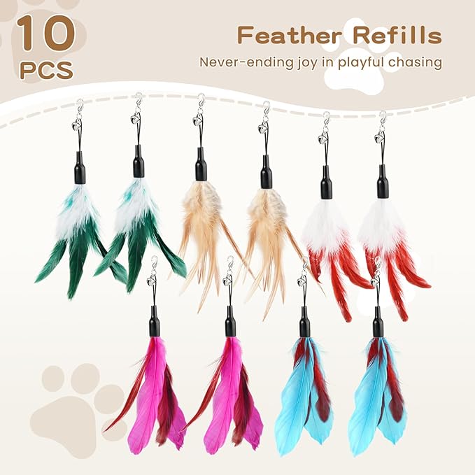Pawaboo Feather Teaser Cat Toy, Interactive Wands Cats Toy Flying Feathers Cat - Image 2