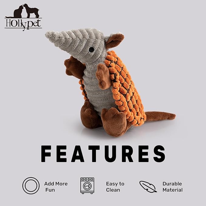 Hollypet Plush Dog Squeaky Toy Stuffed Armadillo Animal Pet Puppy Chew Toys - Image 6
