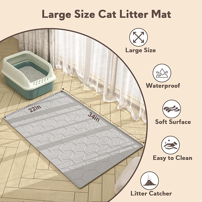 Garoopion Cat Mat for Litter Box, Large 34.05×22.5 inch Cat Litter Mat - Image 4