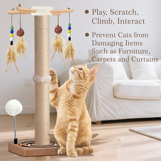 PAROTO Tall Cat Scratching Post, 33 Inch Sisal Cat Tree Tower Scratcher - Image 4