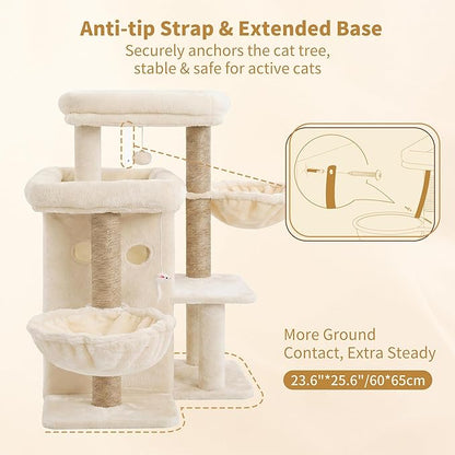 Heybly Cat Tree with Reinforced Big Base, 41.3-Inch Sturdy Cat Tower - Image 6
