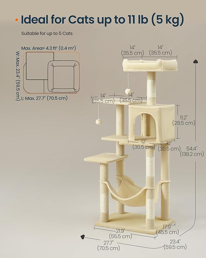 SONGMICS HOME Cat Tree for Indoor Cats, Hammock and Condo - Image 7