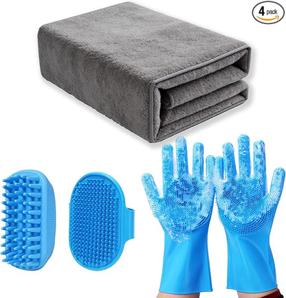 4PCS Dog washing kit, Dog Bath Brush | Dog Washing Gloves | Microfiber Large by IDQQUQQ