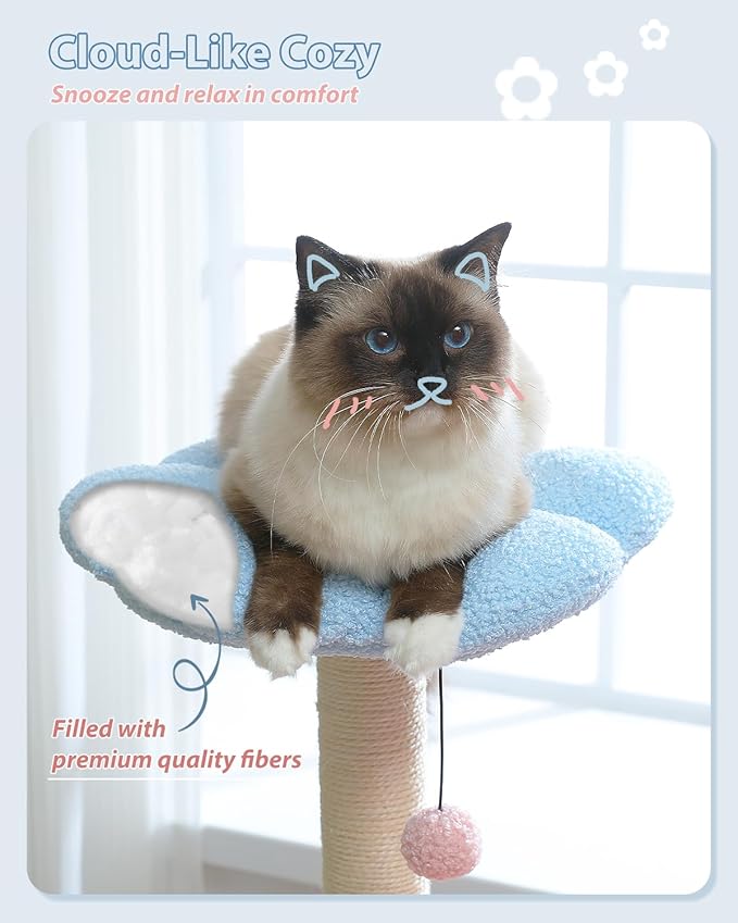 MUTTROS Flower Cat Tree with Large Metal Frame Hammock, Cat Condo with Blue Top - Image 5