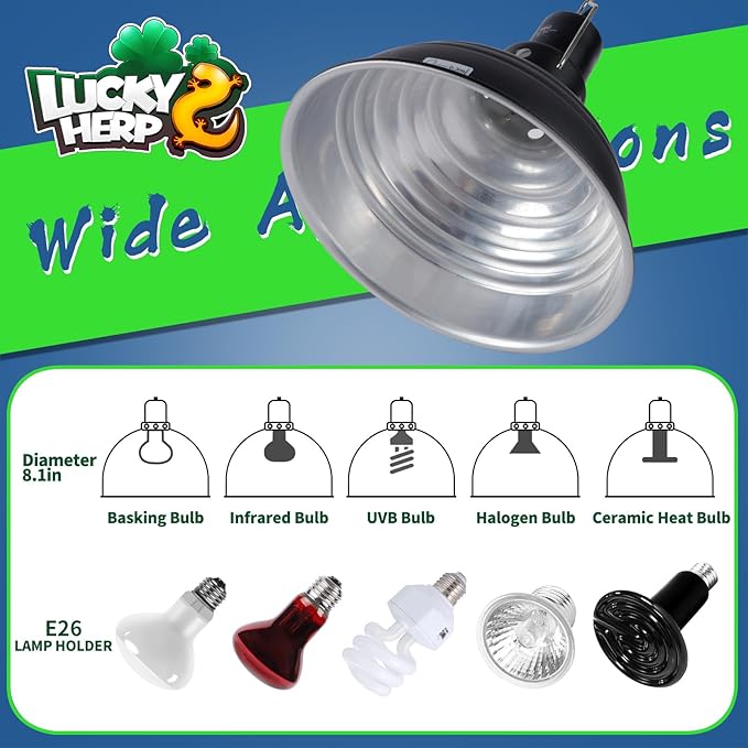 LUCKY HERP Reptile Light Fixture 8.1inch- Lightweight Aluminum Reflector Dome - Image 3