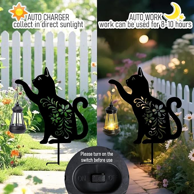 Bshine Cat Solar Light Outdoor Garden Decoration, Waterproof Metal Stake Black - Image 4