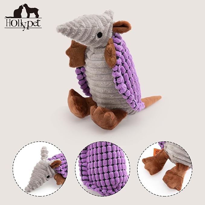 Hollypet Plush Dog Squeaky Toy Stuffed Armadillo Animal Pet Puppy Chew Toys - Image 3