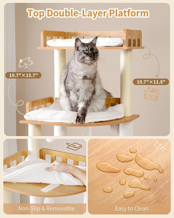 Heybly Cat Tree, 70.5 Inch Wood Tall Cat Tower - Image 5