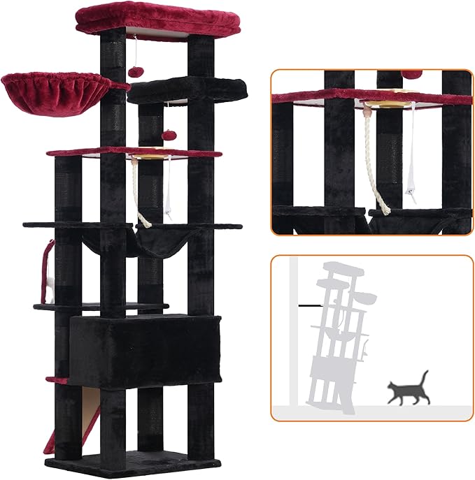 Heybly Tall Cat Tree, 78-inch Multi-Level Cat Tower - Image 8