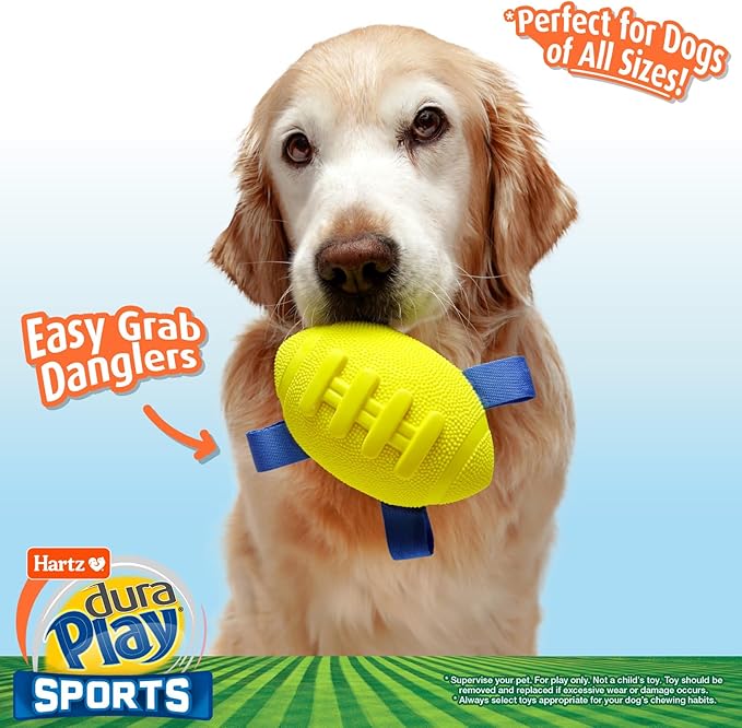 Hartz Dura Play Sports Football Dog Toy, Bacon Scented Squeaky Latex Yellow & - Image 2