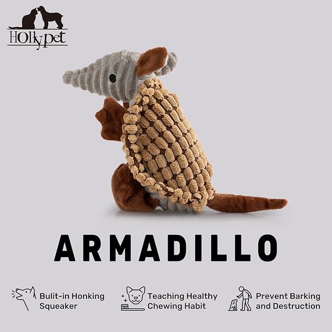 Hollypet Plush Dog Squeaky Toy Stuffed Armadillo Animal Pet Puppy Chew Toys - Image 4