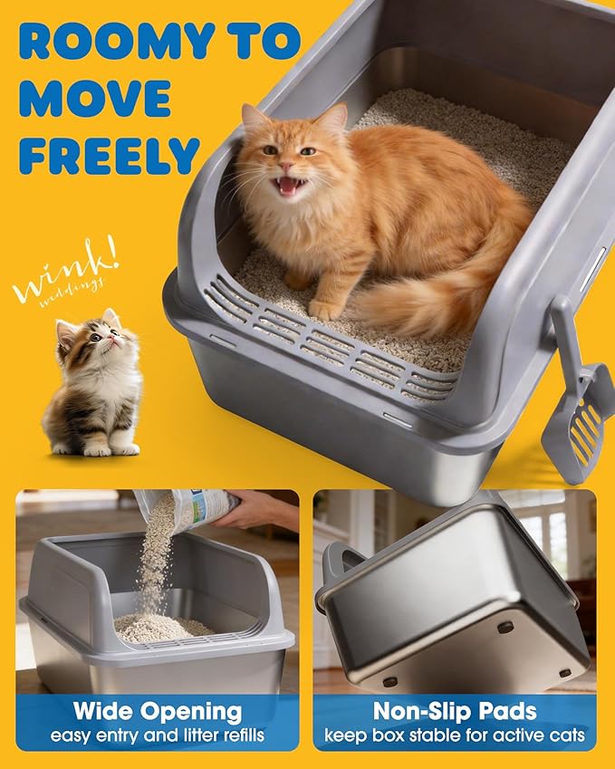 Powools Stainless Steel Cat Litter Box, Metal Litter Box - Image 7