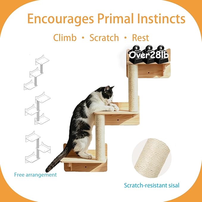 Cat Wall Shelves for Large Cats, Ladder Steps & Sisal Scratching Posts - Image 4