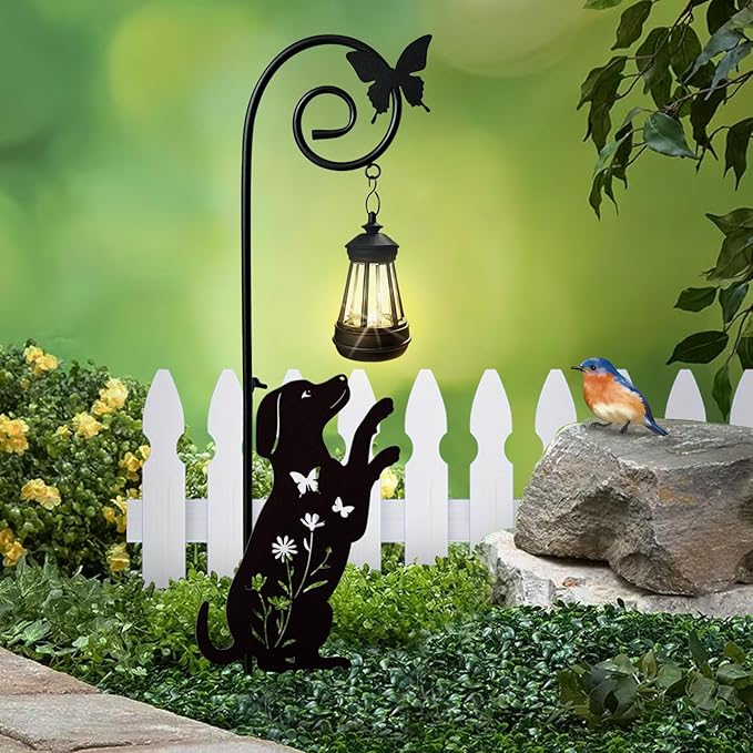 Metal Dog Stake with Solar Lights Outdoor Decorative, Beagle Lawn Ornaments by HomeGardenDecorations