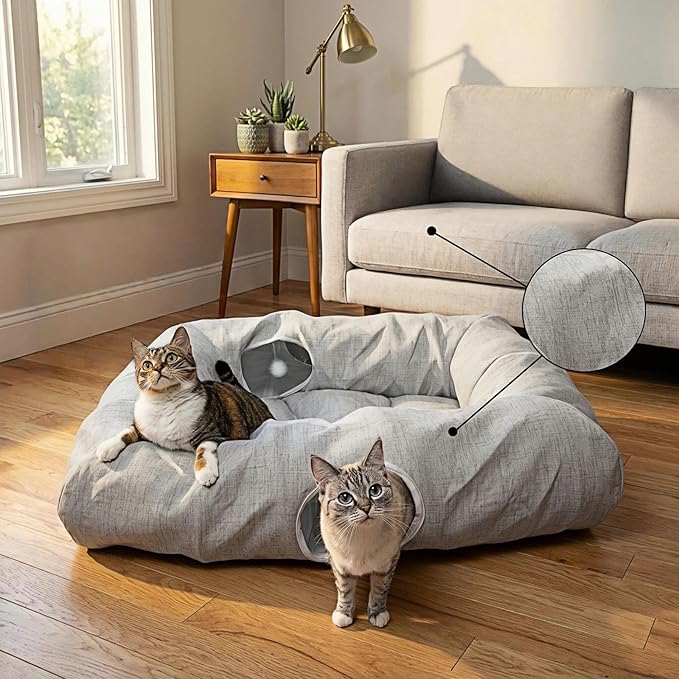XxingSheep 4 Cave Premium Hemp Fabric XL Cat Tunnel Bed by XxingSheep
