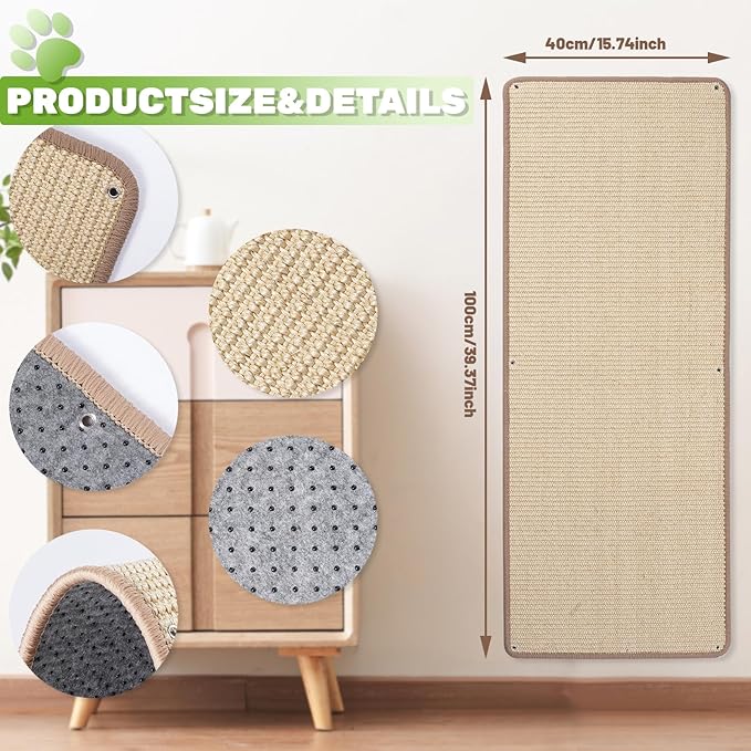 Natural Sisal Cat Wall Climbing Carpet, Wall Scratcher Carpet Mat Pad, Cat - Image 2