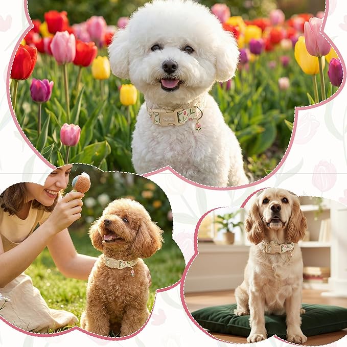 Dog Collar with Tulip Patterns, Spring Summer Collection Dog Collar with - Image 5