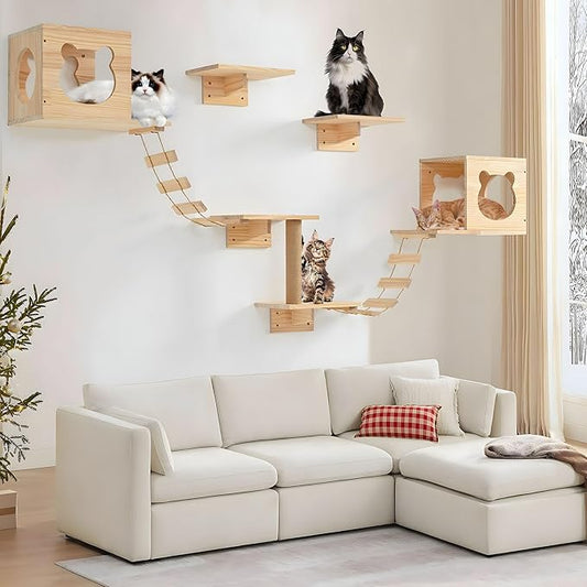 PETKABOO Cat Wall Shelves and Perches, Pine Wooden Cat Wall Furniture Climbing by PETKABOO