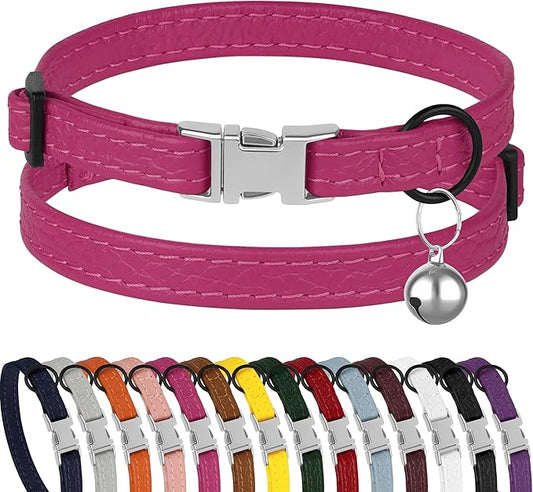 Leather Cat Collar with Buckle and Removable Bell by BUDKAS