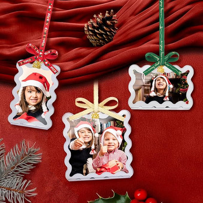 UNIQOOO 6Pcs Silver Wave Christmas Acrylic Picture Frame Ornaments, 3 Sizes - Image 2