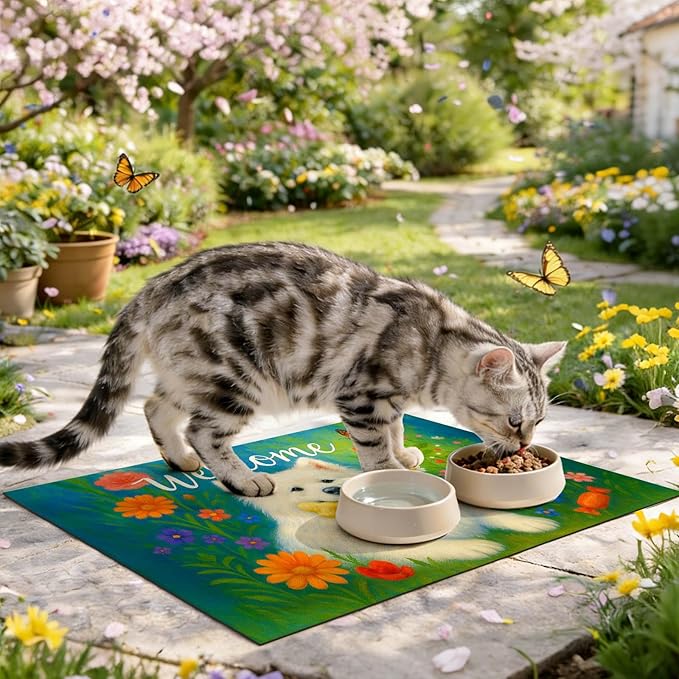 HOMETITUTE Cute Dog Feeding Mat Flower Garden Pattern 20" x 12", Non Slip Cat - Image 9