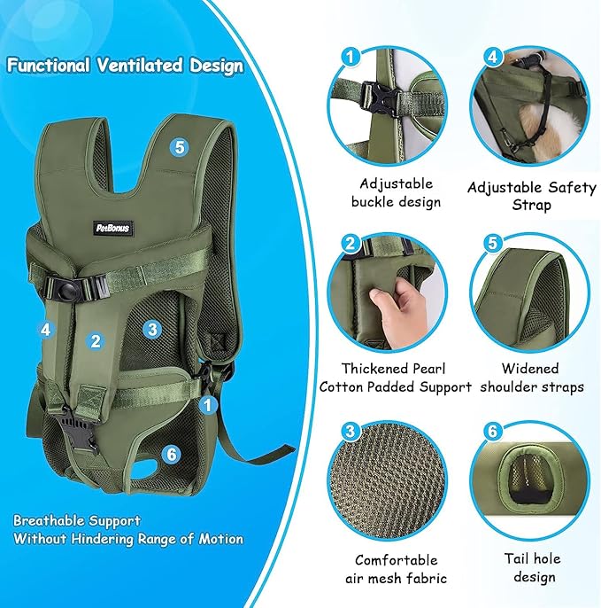 PetBonus Pet Front Dog Carrier Backpacks, Adjustable Pet Backpack, Legs Out - Image 2