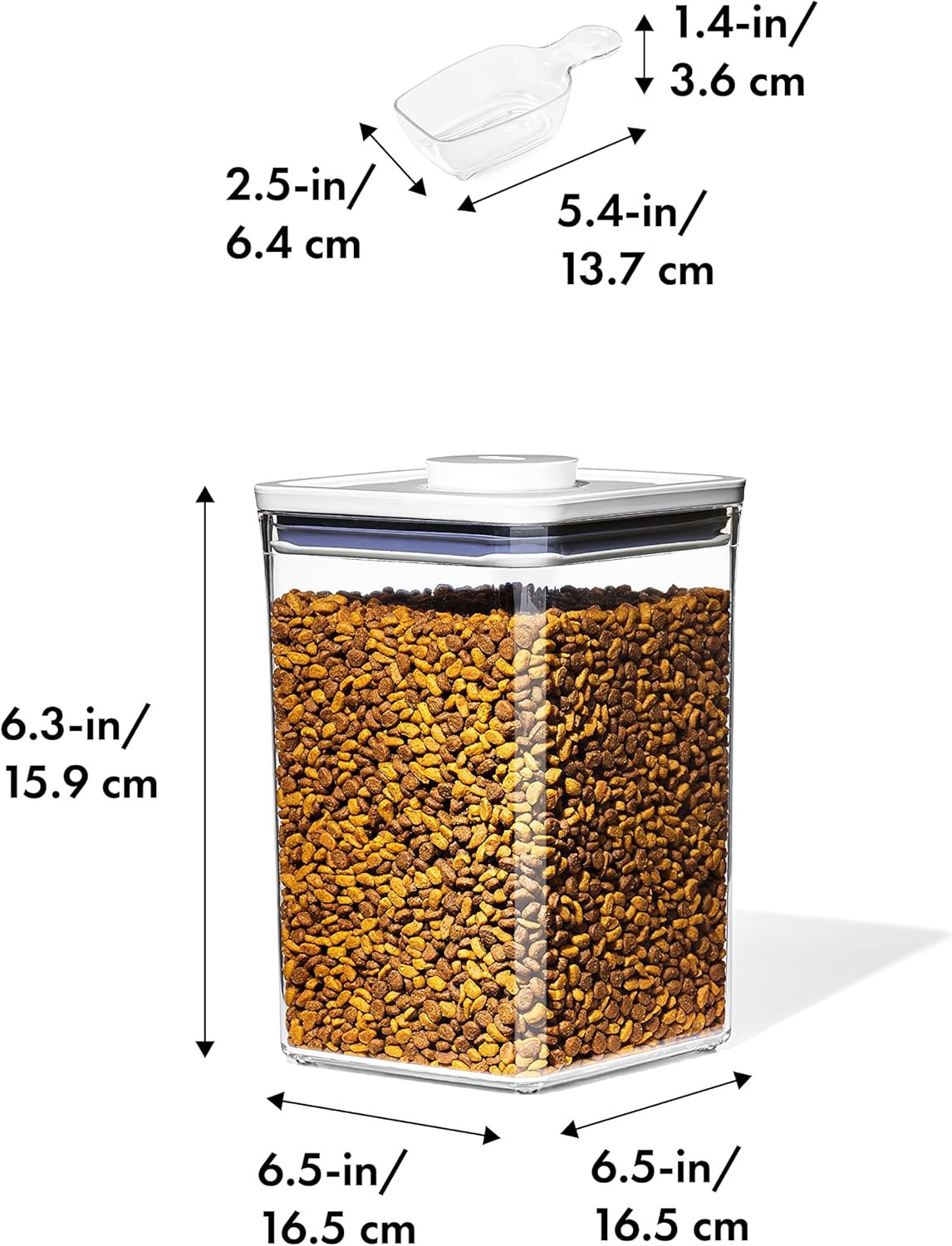 OXO Good Grips Pet POP Container – 4.4 Qt/4.2 L with Scoop |Ideal for up to 4lbs of Dog Food or 3.5lbs of Cat Food, Airtight Storage Container, BPA Free
