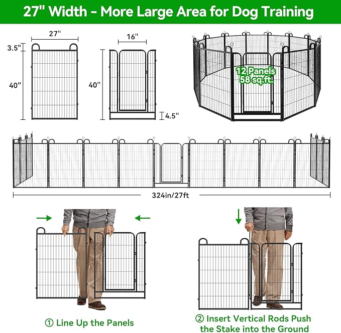 Dog Playpen Outdoor 12 Piece Panels Heavy Duty Dog Fence 40" Height Anti-Rust - Image 4