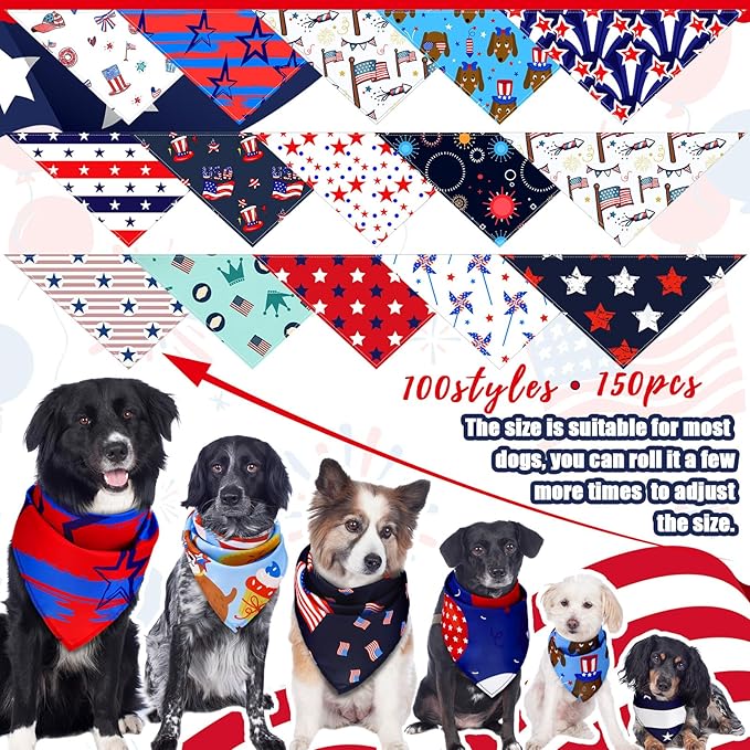 Huhumy 150 Pcs 250th Anniversary Dog Bandanas 4th of July Patriotic Pet - Image 3