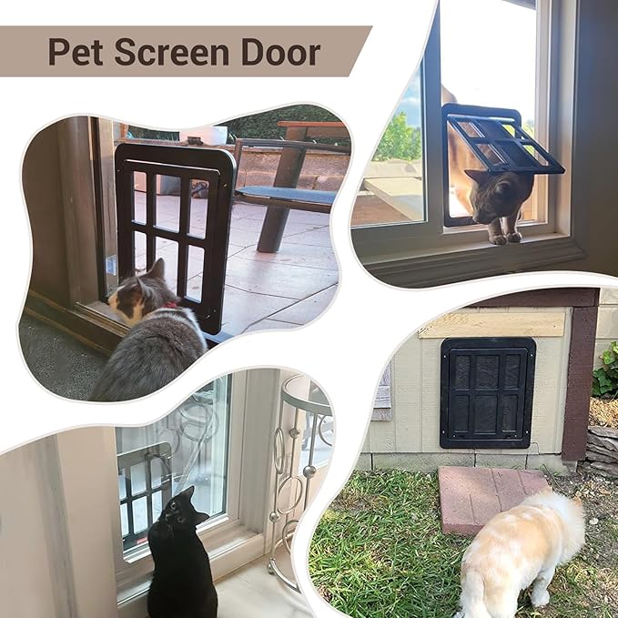 Cat Door for Screen Door with Magnetic Auto-Close, Dual Lockable Tabs Doggy - Image 2