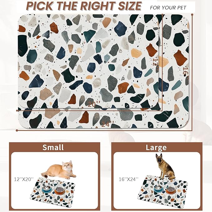 Terrazzo Stone Colorful Dog Cat Food Mat, Absorbent Pet Feeding Mat - Image 2