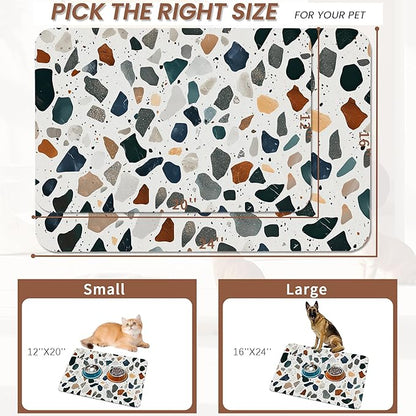 Terrazzo Stone Colorful Dog Cat Food Mat, Absorbent Pet Feeding Mat - Image 2