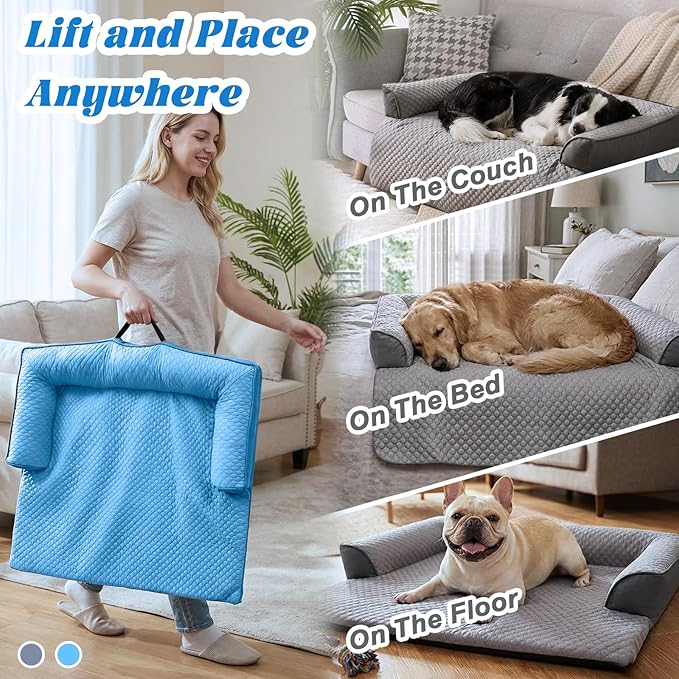 GGIB Cooling Dog Bed Mat with Bolster Pillow Washable Dog Couch Cover - Image 7