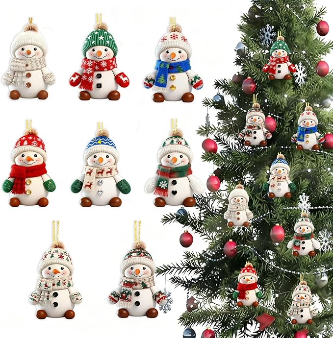 8 Pcs Christmas Snowman Ornaments 2D Acrylic Christmas Hanging Ornaments by BHOOKA