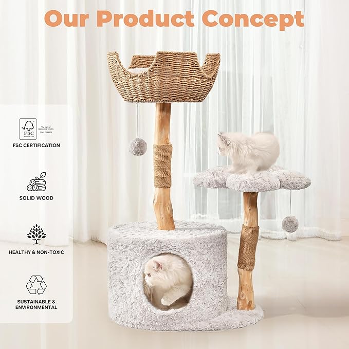 Easyego Modern Cat Tree, 39.9" Aesthetic Wood Cat Tree Tower - Image 5