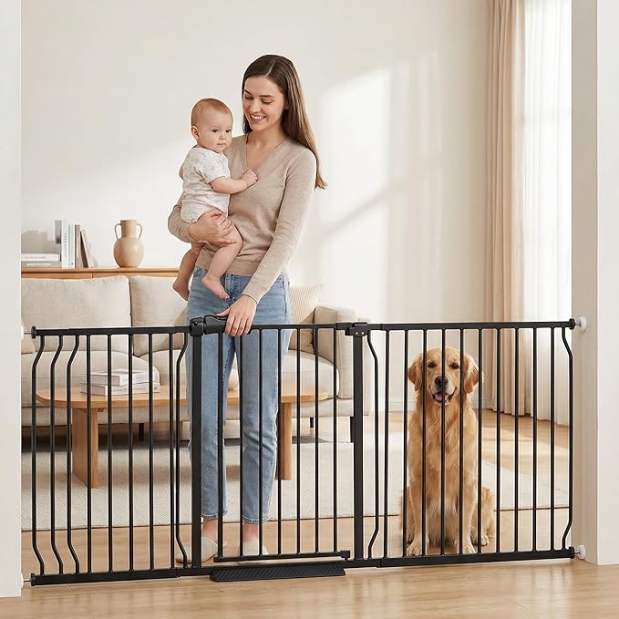 Extra Wide Baby Dog Gates for Doorways Tension Indoor Safety Gates Black Metal by COSENDBABYGATE