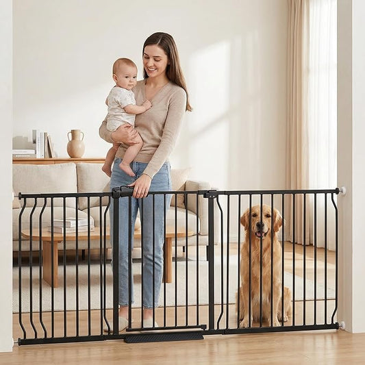 Extra Wide Baby Dog Gates for Doorways Tension Indoor Safety Gates Black Metal by COSENDBABYGATE