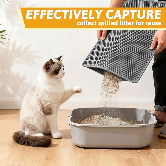 Pieviev Cat Litter Mat Double Layer Waterproof Urine Proof Trapping Mat 1 Pack) - Image 3