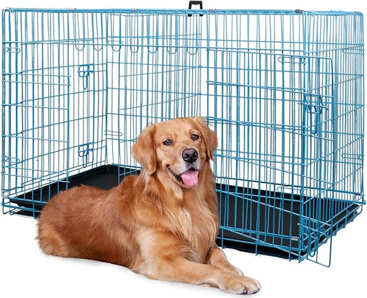 BestPet | Dog Crate | 48" | Blue | Foldable Metal Kennel by BestPet