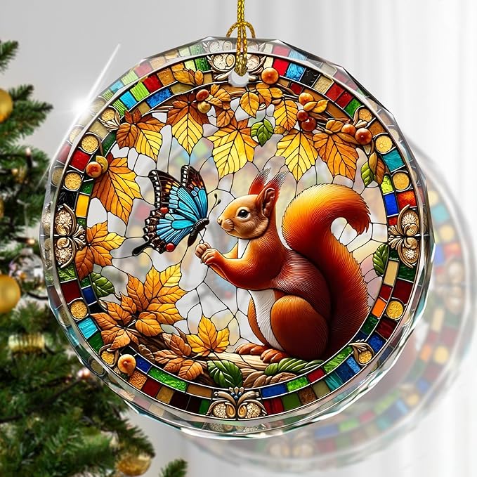 Squirrel Stained Glass Ornament, Squirrel Decorative Hanging Ornaments by Kooirsp