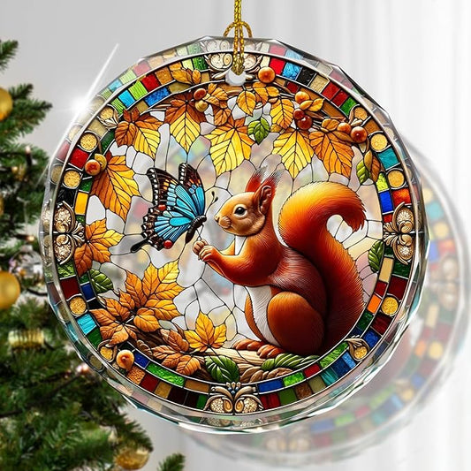 Squirrel Stained Glass Ornament, Squirrel Decorative Hanging Ornaments by Kooirsp
