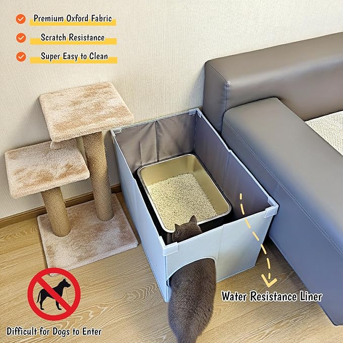 Dog Proof Cat Litter Box Enclosure, Open Top High Side, Less-Mess Extra Large - Image 4