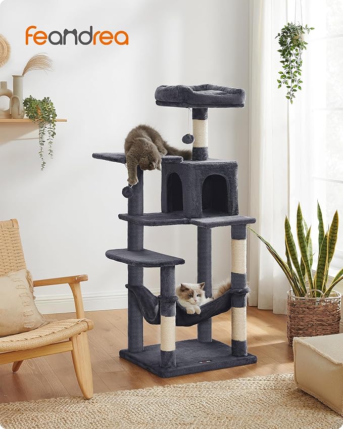 Feandrea Cat Tree, 54.2-Inch Cat Tower, Plush Multi-Level Condo - Image 2