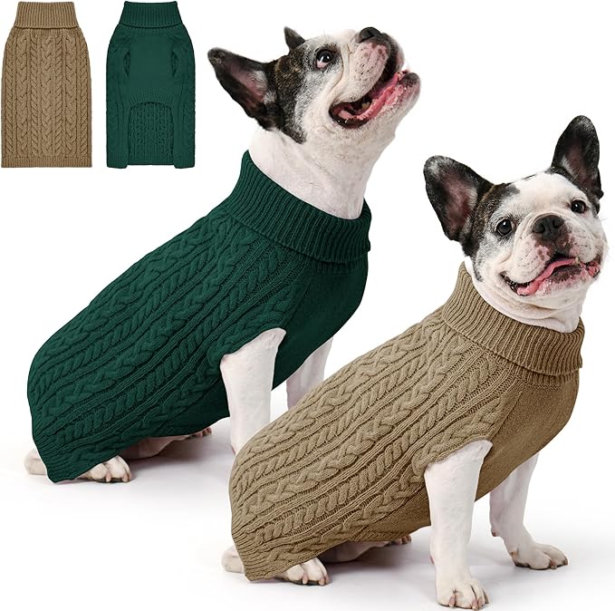 2 Pack Dog Sweaters for Medium Dogs Winter Turtleneck Pullover Cable Knit by Unknown