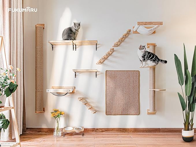 FUKUMARU Cat Scratching Post, 35 x 4.5 Inch Cats Walls Furniture, Rubber Wood - Image 4