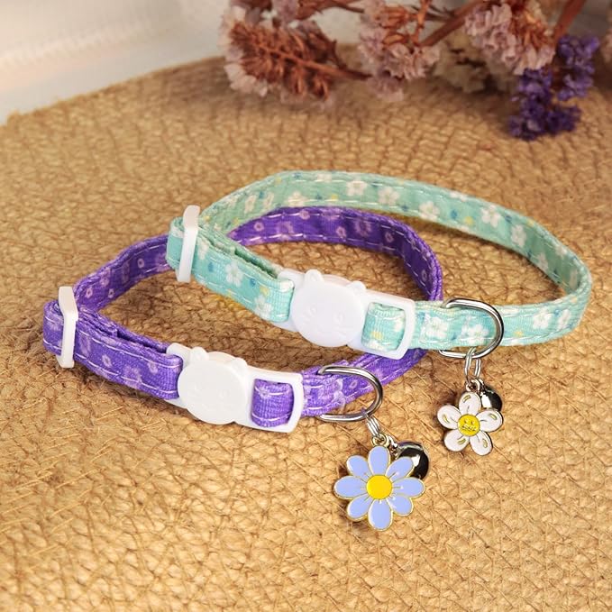 Cat Collars for Girl Cats & Boys, 2 Pack Soft Cotton Breakaway Collar - Image 3