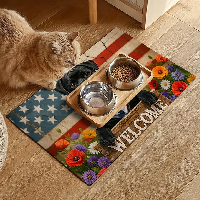 HOMETITUTE Dog Food Mat 4th of July Flag Pet Food Mats Independence Day - Image 2