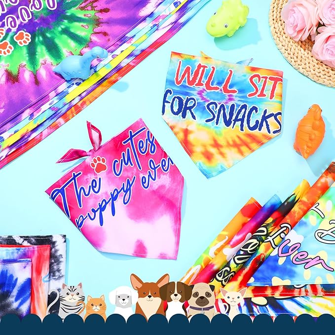 Huhumy 50 Pcs Tie Dye Dog Bandanas Bulk Pet Bibs Colorful Triangle Scarf Tie Dye - Image 4