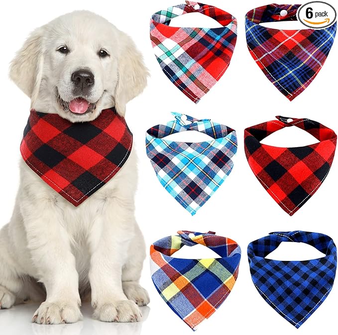 Honoson 6 Pieces Triangle Dog Bandana Dog Scarf Plaid Printing Adjustable Bibs by Honoson